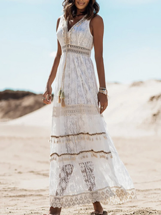 Damska Koronkowa Sukienka Boho | Maxi