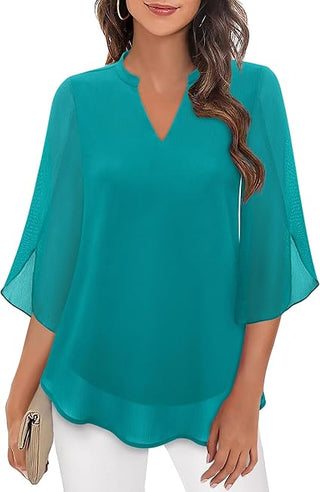 Damska Bluzka z Dekoltem V z Rękawem 3/4 | Casual
