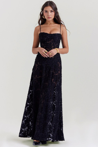 Women's Elegant Long Evening Dress Maxi – Detail View