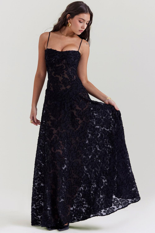 Women's Elegant Long Evening Dress Maxi – Detail View