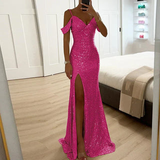 Women's Elegant Sequin Christmas Party Dress Maxi – Rose Red