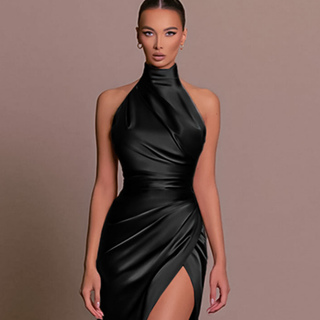 Women's Elegant Halter Evening Dress Maxi – Black