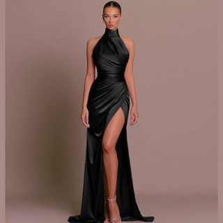 Women's Elegant Halter Evening Dress Maxi – Detail View