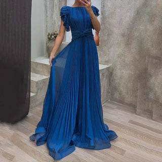 Women's Elegant Pleated Evening Dress Maxi – Blue