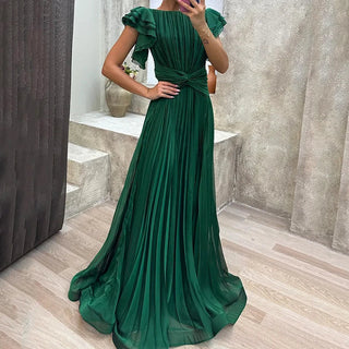 Women's Elegant Pleated Evening Dress Maxi – Green