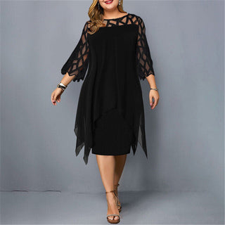 Women's Elegant Plus Size Evening Dress Midi – Black