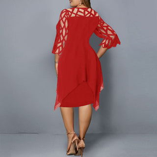 Women's Elegant Plus Size Evening Dress Midi – Detail View