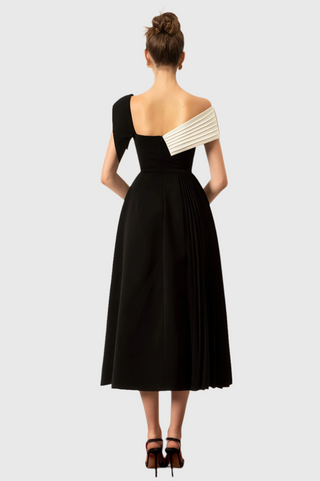 Women's Elegant Collared Evening Dress Midi – Detail View