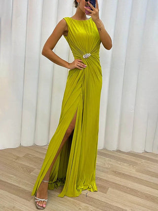 Women's Pleated Corset Evening Dress Maxi – Yellow