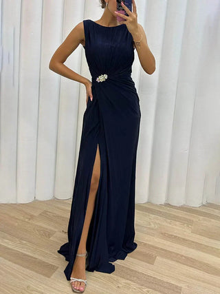 Women's Pleated Corset Evening Dress Maxi – Navy