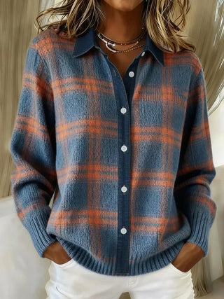 Women's Check Shirt Long Sleeve – Blue/Orange