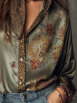 Women's Floral Shirt with Long Sleeves – Detail View