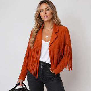 Women's Fringe Jacket with Long Sleeves – Detail View