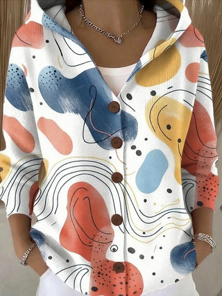 Women's Button-Up Blouse V-Neck – Beige