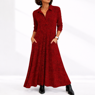 Women's Button-Front Shirt Dress Maxi – Red
