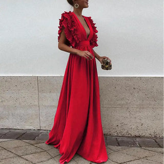 Damska elegancka sylwestrowa sukienka wieczorowa maxi – kolor czerwony