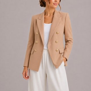 Women's Fitted Double-Breasted Blazer – Beige