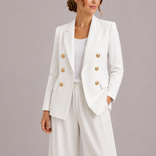 Women's Fitted Double-Breasted Blazer – White