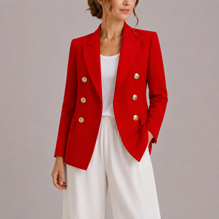 Women's Fitted Double-Breasted Blazer – Red