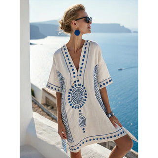 Ivoire Avec Broderie Bleu Roi