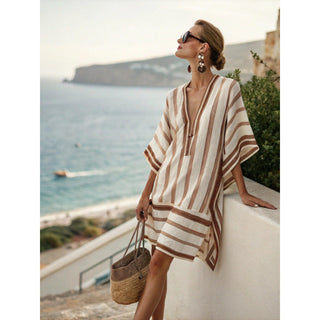 Beige Avec Rayures Marron Café