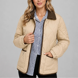 Women's Quilted Winter Jacket with Collar – Beige