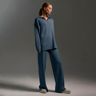 Damski Komplet Sweter Polo | Szerokie Spodnie