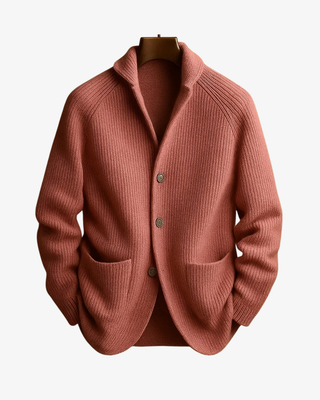 Men's Ribbed Cardigan with Shawl Collar – Pink