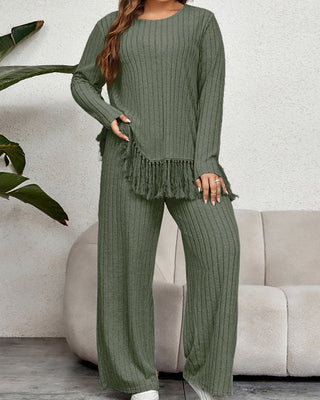 Damski prążkowany komplet plus size casual z długim rękawem – widok szczegółowy