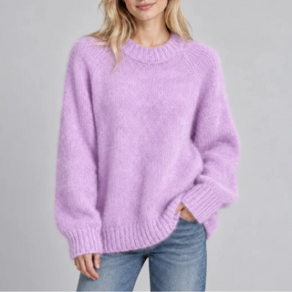 Damski prążkowany sweter, luźny krój – kolor fioletowy