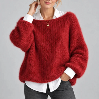 Damski sweter oversize z bufiastymi rękawami – kolor czerwony