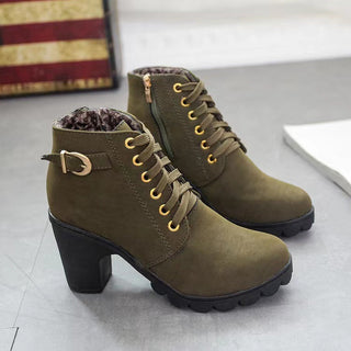 Women's Winter Chunky Lace-Up Ankle Boots Block Heel – Detail View