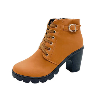 Women's Winter Chunky Lace-Up Ankle Boots Block Heel – Detail View
