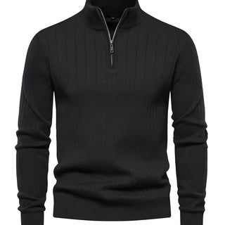 Men's Winter Mock Neck Jumper Ribbed – Black