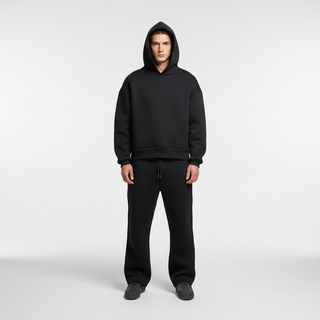 Męski dres komplet oversize z kapturem – kolor czarny