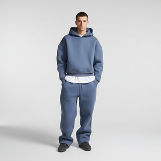 Męski dres komplet oversize z kapturem – kolor niebieski