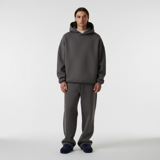 Męski dres komplet oversize z kapturem – kolor ciemnoszary