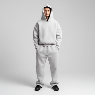 Męski dres komplet oversize z kapturem – kolor jasnoszary