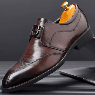 Men's Elegant Monk Strap Shoes with Buckle – Burgundy