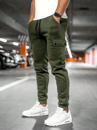 Męskie spodnie dresowe joggery cargo – kolor khaki